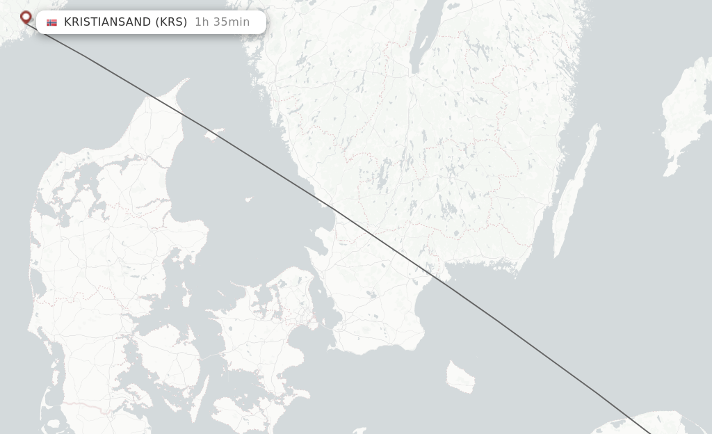 Flights from Gdansk to Kristiansand route map