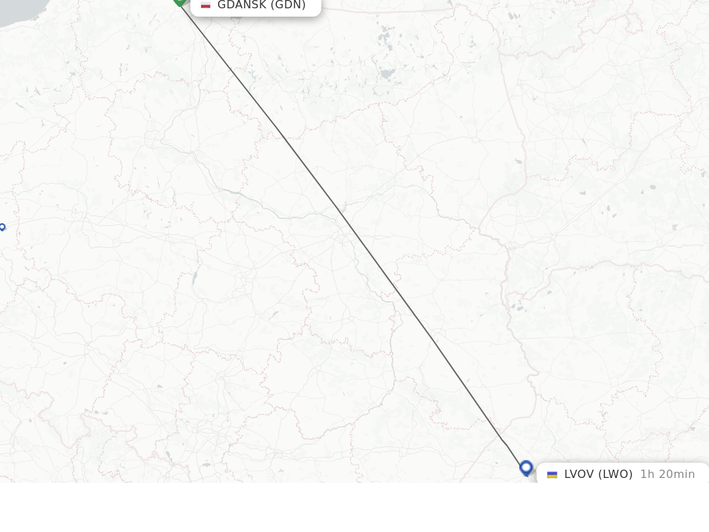 Flights from Gdansk to Lviv route map