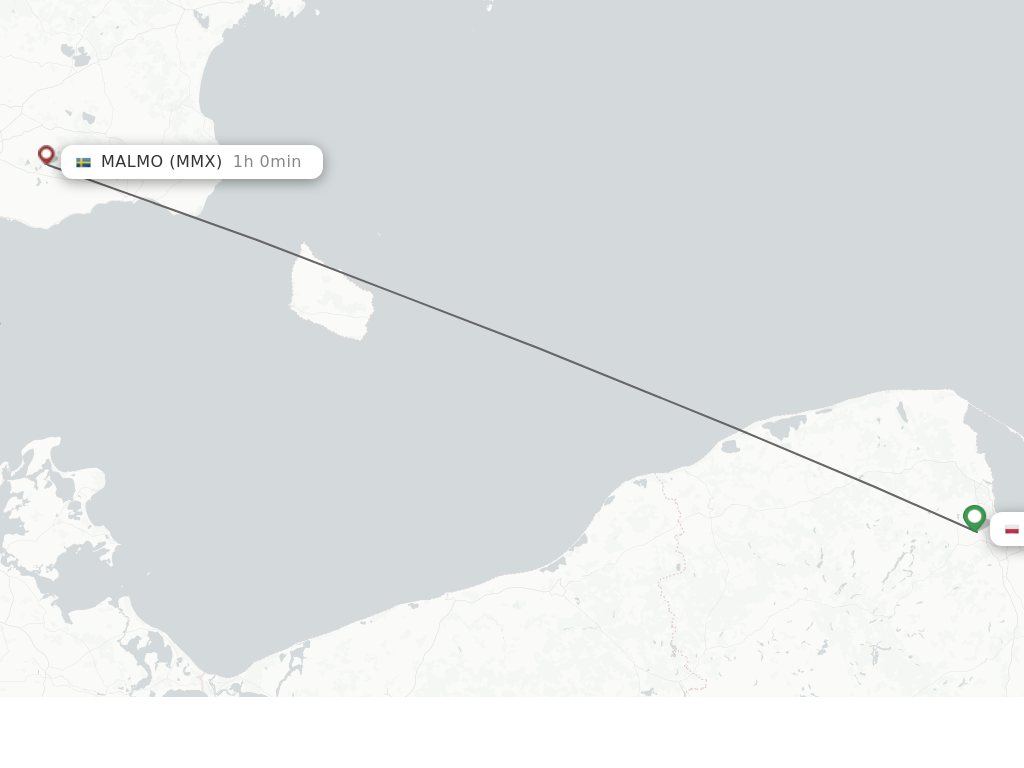Flights from Gdansk to Malmo route map