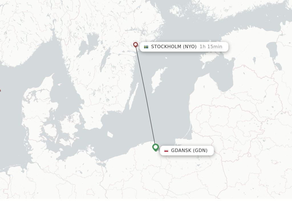 Flights from Gdansk to Stockholm route map