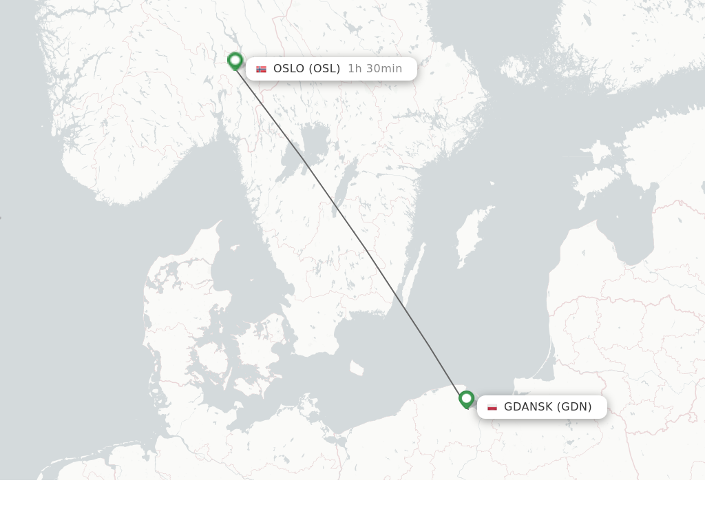 Flights from Gdansk to Oslo route map