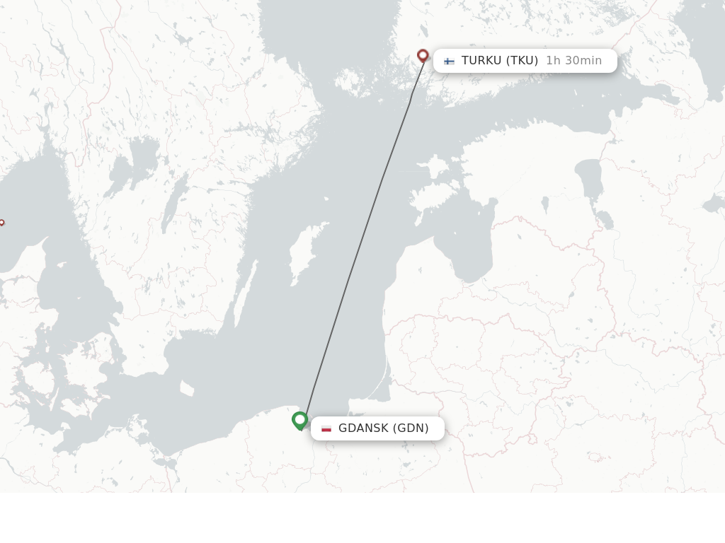 Flights from Gdansk to Turku route map