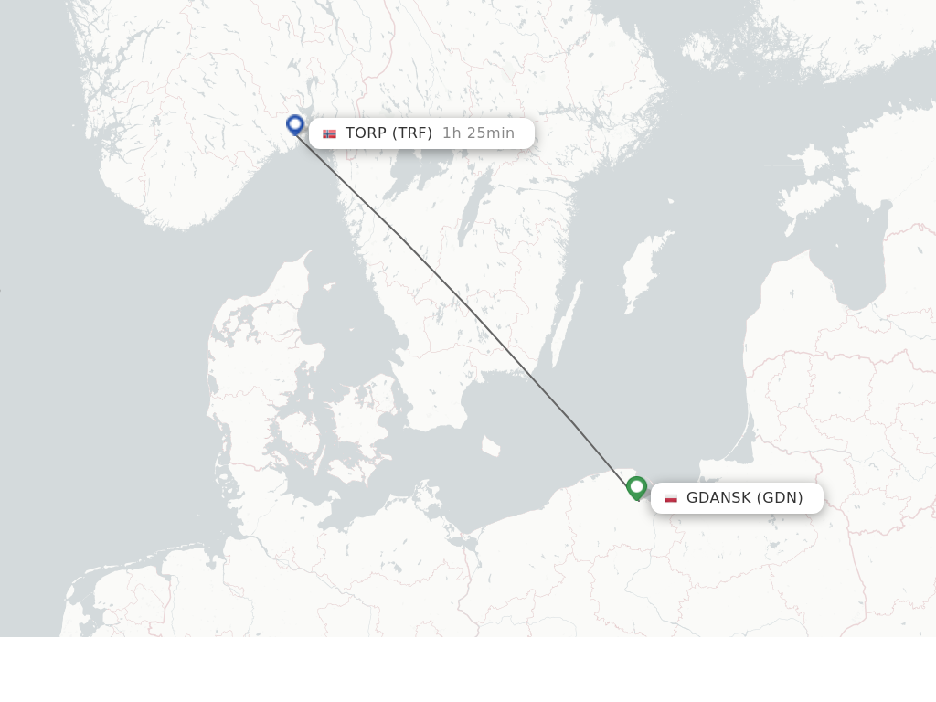 Flights from Gdansk to Sandefjord route map