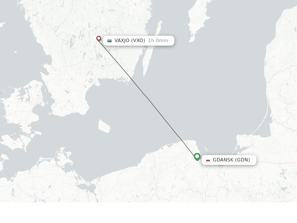 Flights from Gdansk to Vaxjo route map