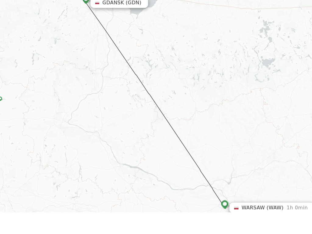 Flights from Gdansk to Warsaw route map