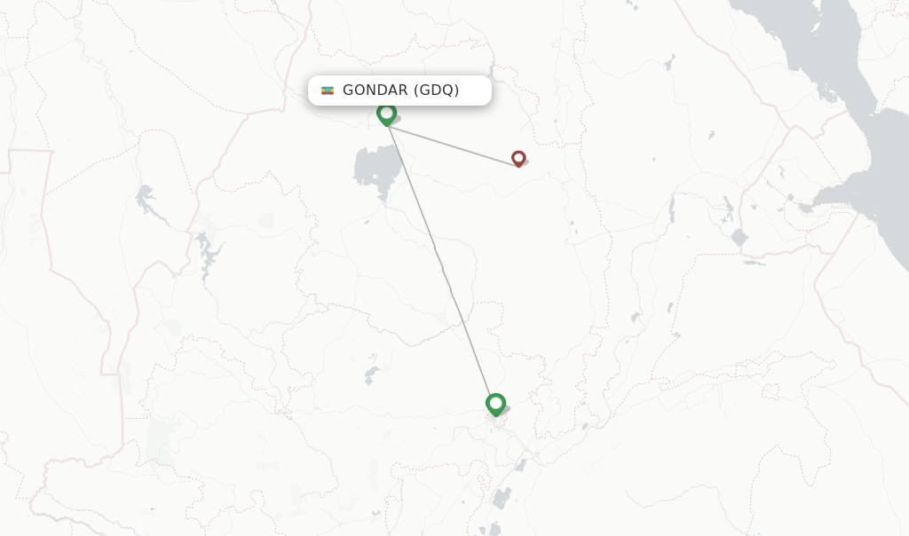 Route map with flights from Gondar with Ethiopian
