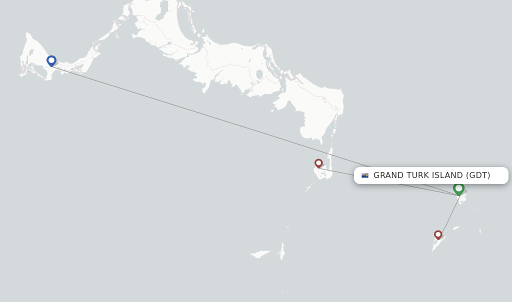 Route map with flights from Grand Turk Island with Caicos Express Airways