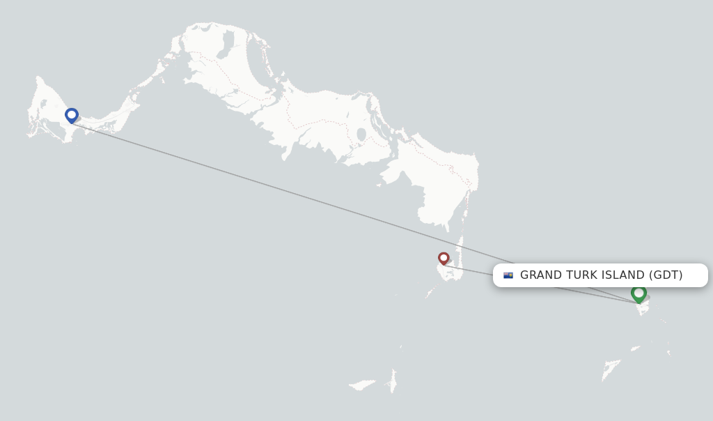 Route map with flights from Grand Turk Island with interCaribbean Airways