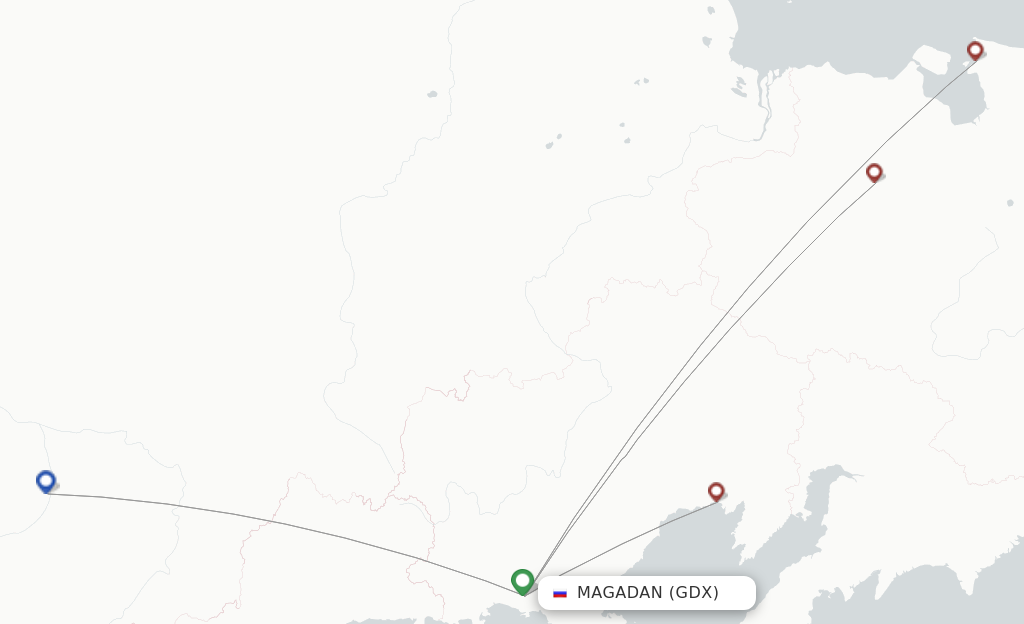 Route map with flights from Magadan with IrAero