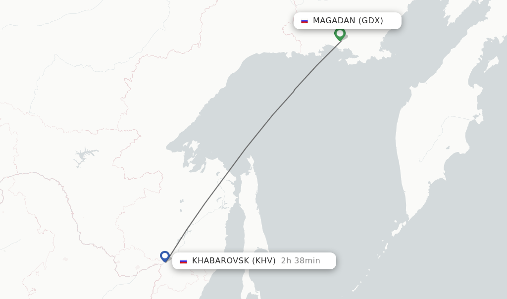 Flights from Magadan to Khabarovsk route map