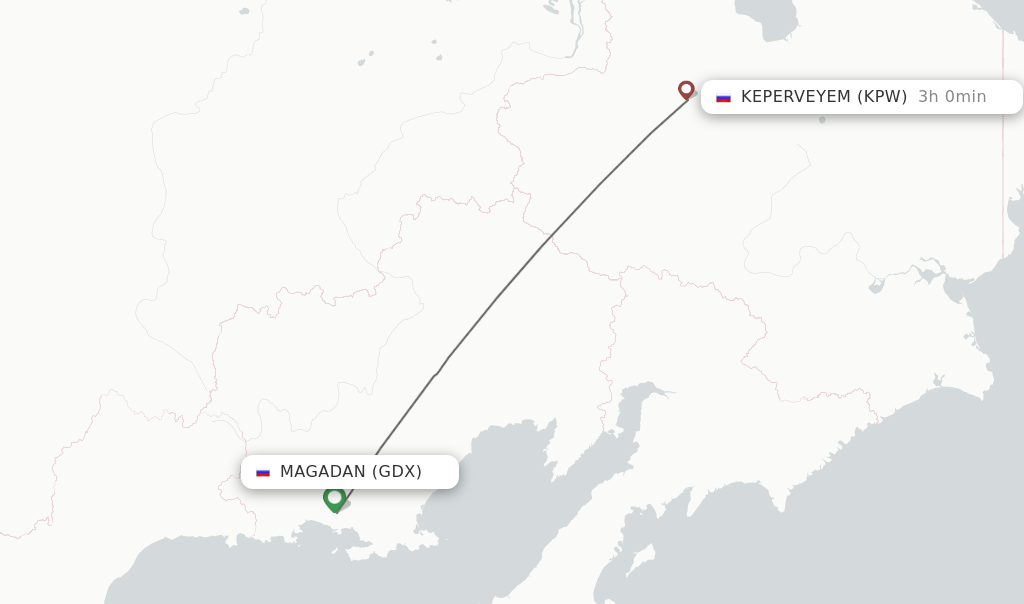 Flights from Magadan to Keperveyem route map