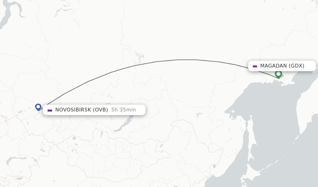Flights from Magadan to Novosibirsk route map