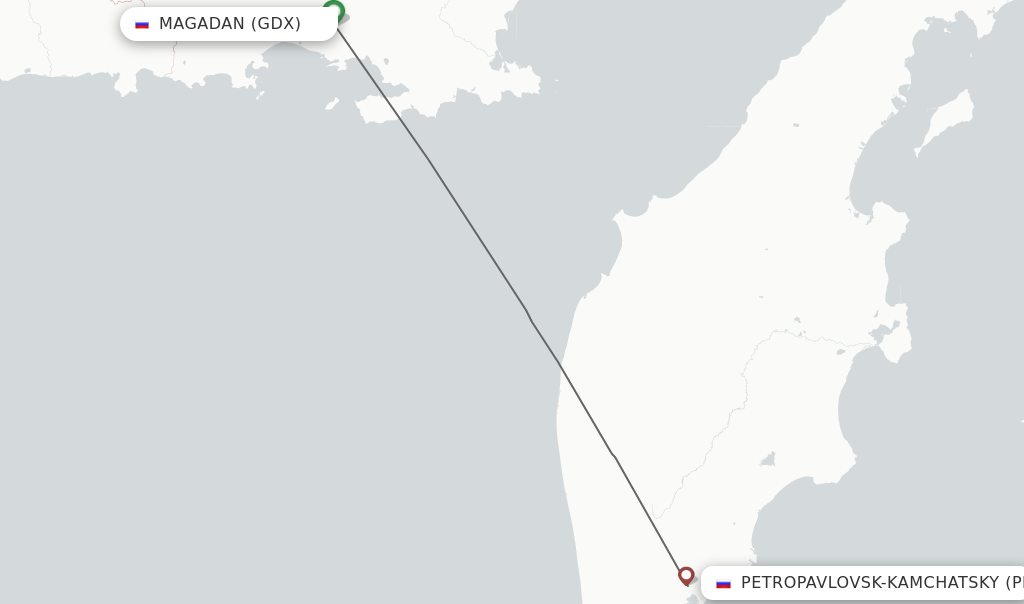 Flights from Magadan to Petropavlovsk-Kamchatsky route map