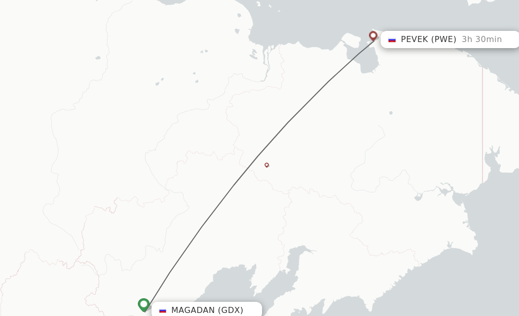 Flights from Magadan to Pevek route map