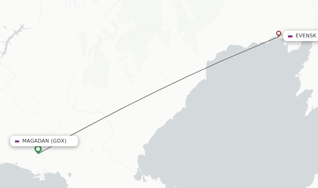 Flights from Magadan to Evensk route map