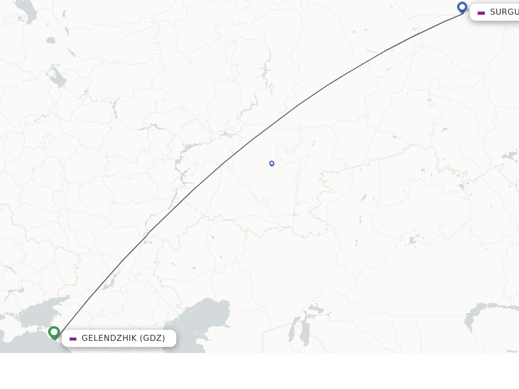 Flights from Gelendzik to Surgut route map