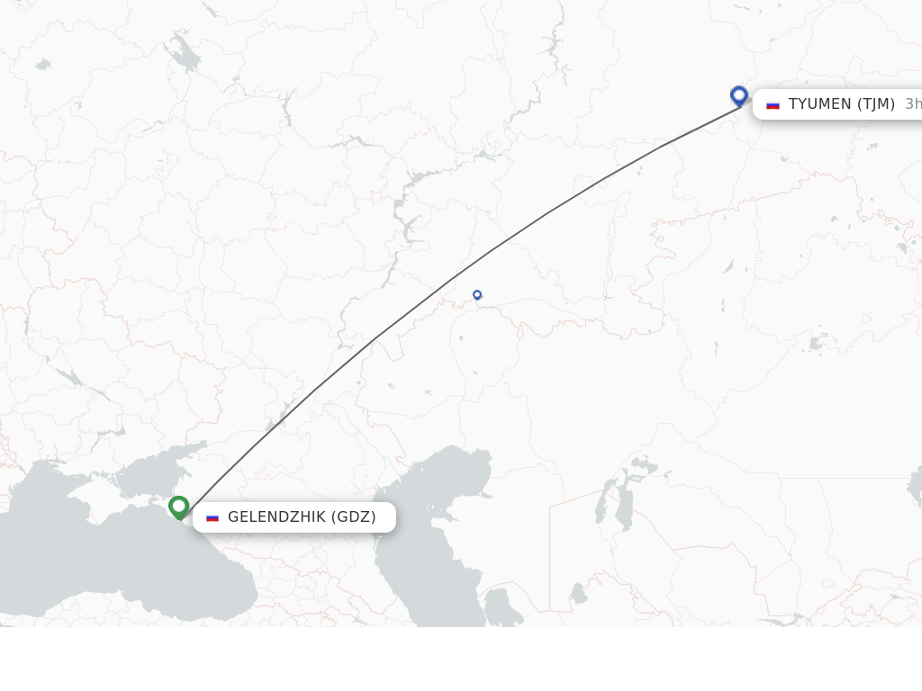 Flights from Tyumen to Gelendzik route map