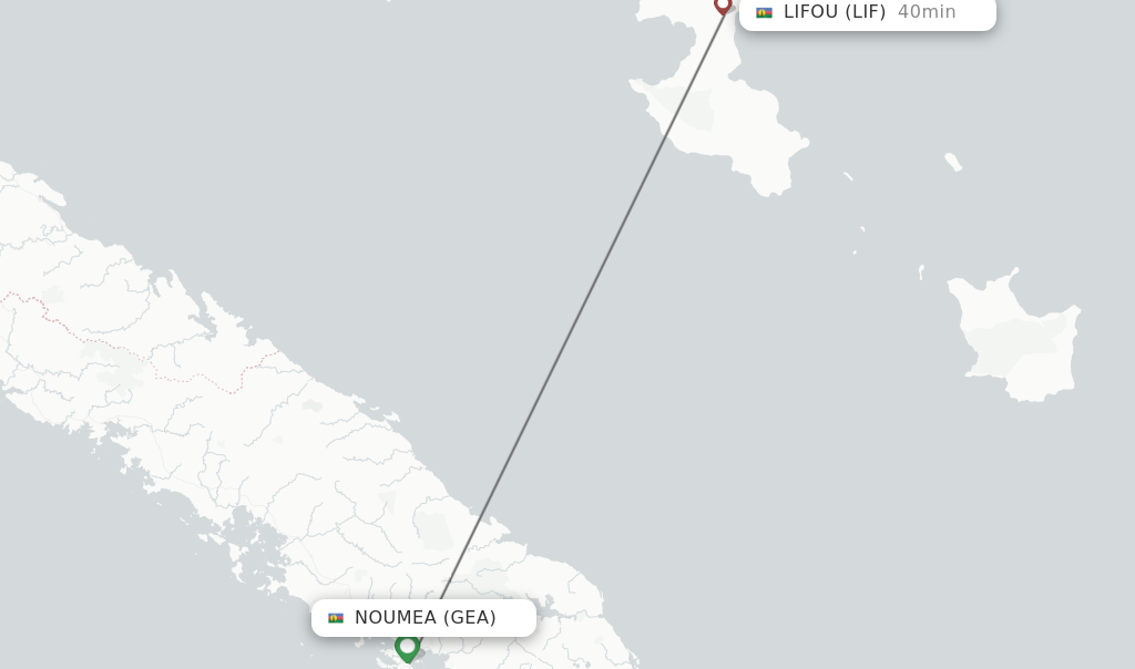 Flights from Noumea to Lifou route map