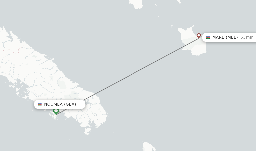 Flights from Noumea to Mare route map