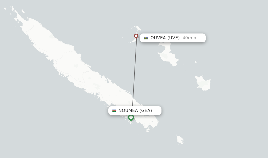 Flights from Noumea to Ouvea route map