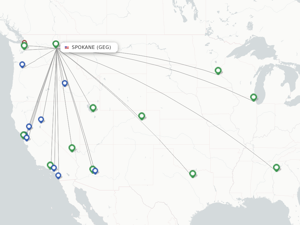 Flights from Spokane to Madison route map
