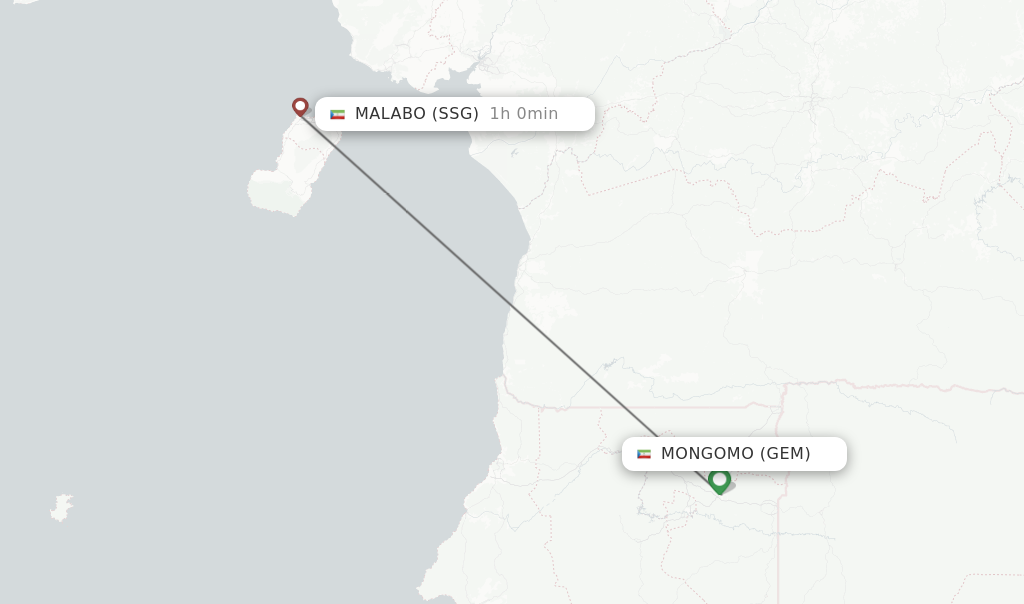 Flights from Malabo to Mongomo route map