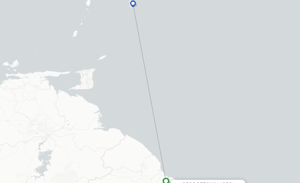 Route map with flights from Georgetown with interCaribbean Airways