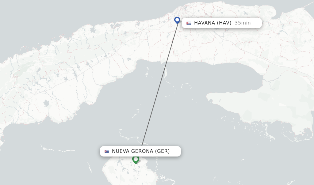 Flights from Nueva Gerona to Havana route map