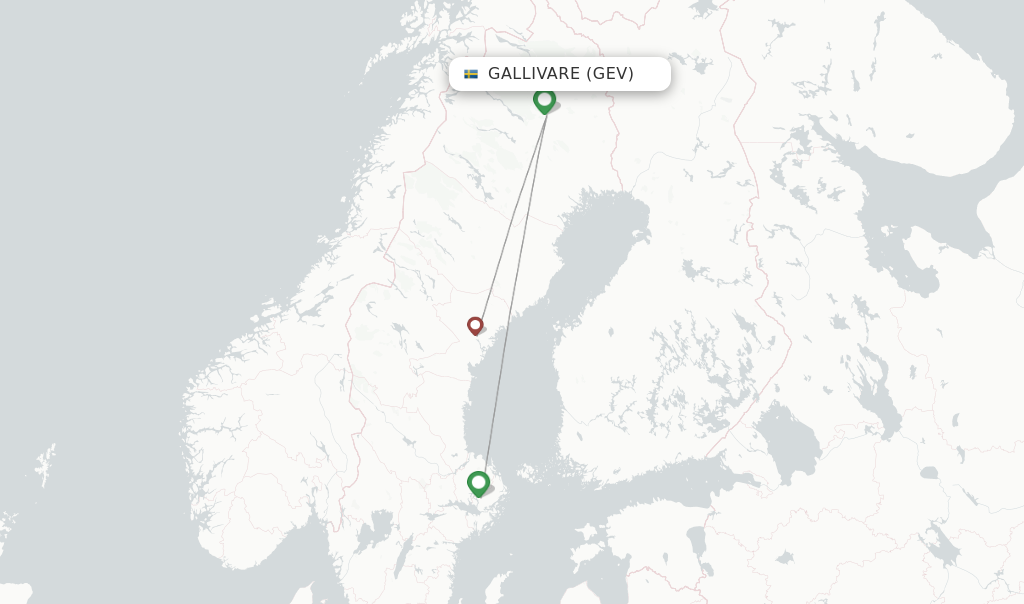 Route map with flights from Gallivare with PopulAir