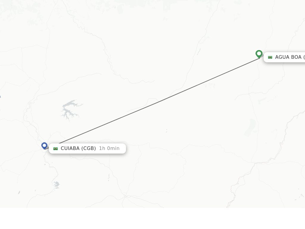 Flights from Agua Boa to Cuiaba route map