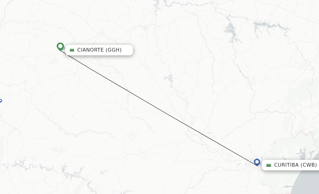Flights from Curitiba to Cianorte route map