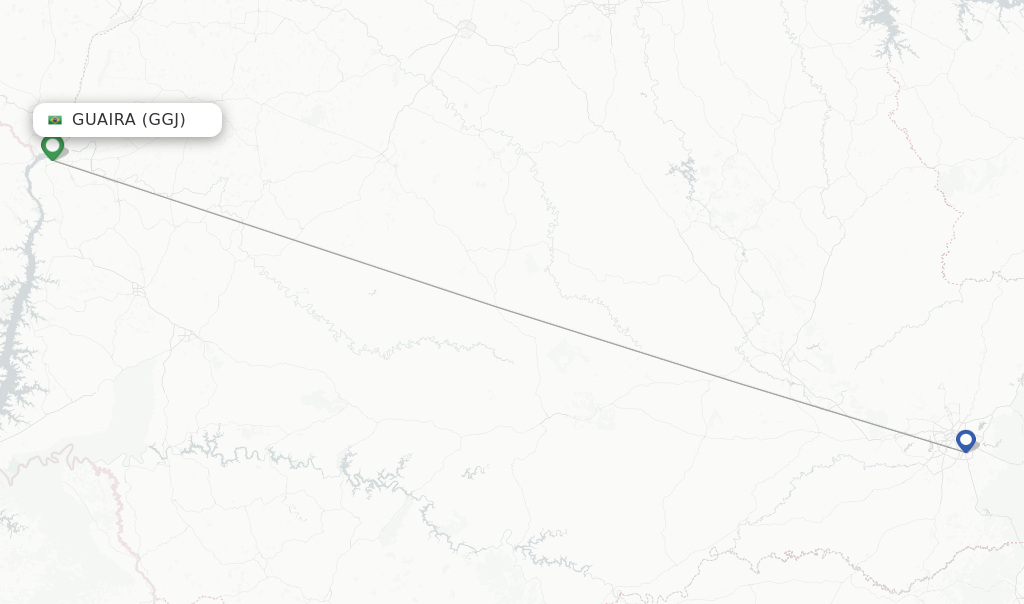 Route map with flights from Guaira with Azul