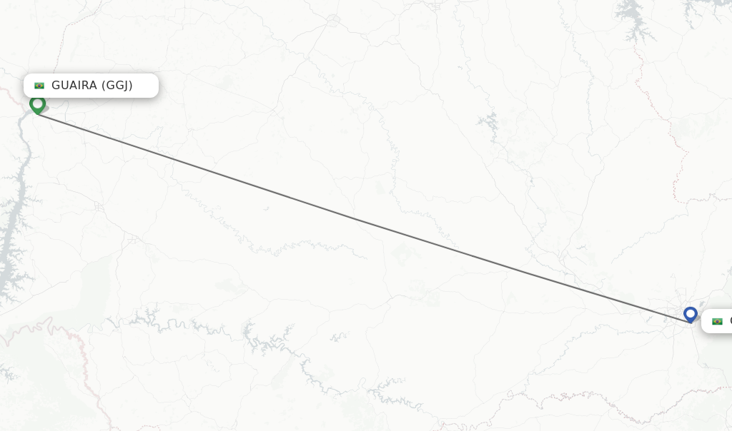 Flights from Guaira to Curitiba route map