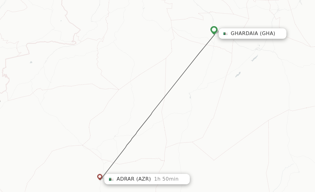 Flights from Ghardaia to Adrar route map