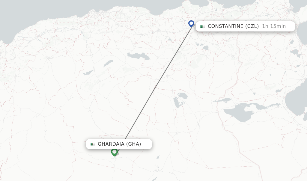 Flights from Ghardaia to Constantine route map