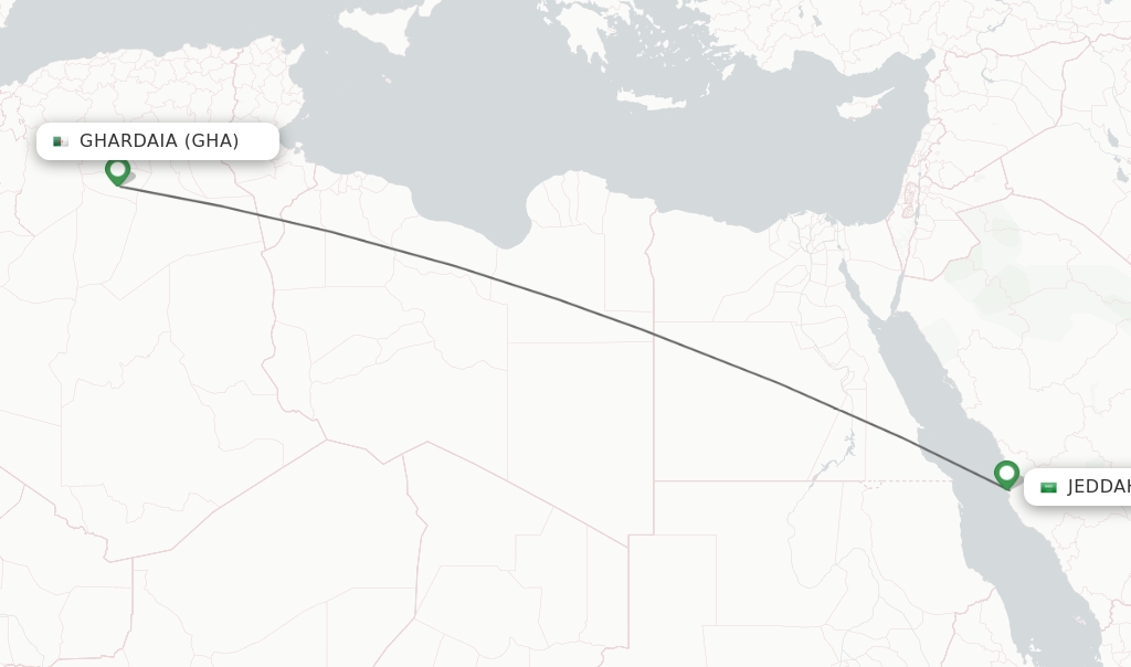 Flights from Jeddah to Ghardaia route map
