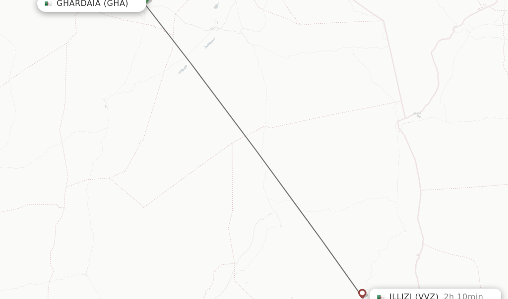 Flights from Ghardaia to Illizi route map