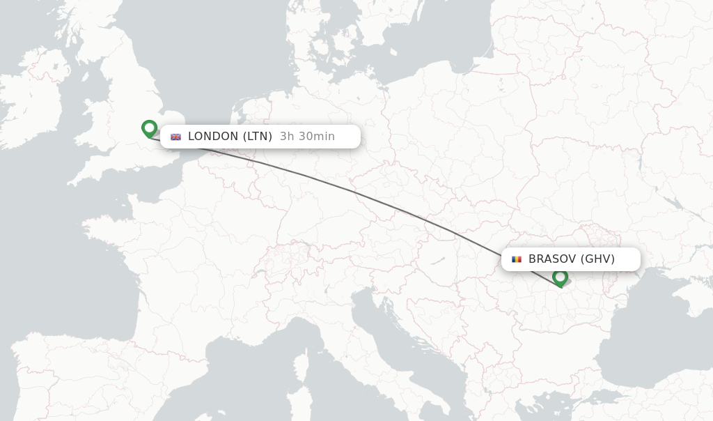 Flights from Brasov to London route map