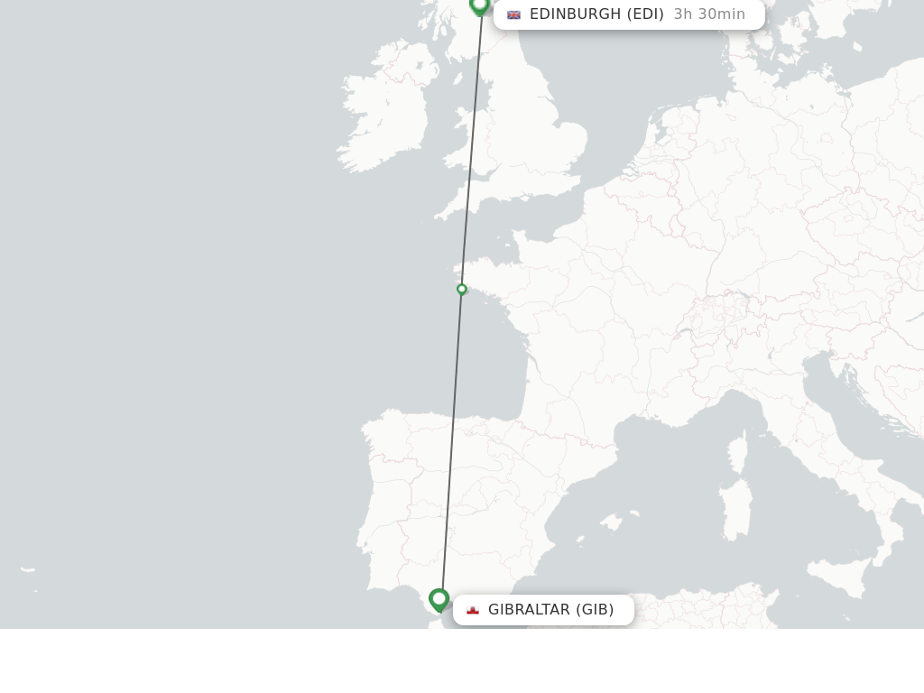 Flights from Gibraltar to Edinburgh route map