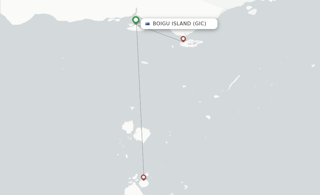 Route map with flights from Boigu Island with Skytrans Airlines