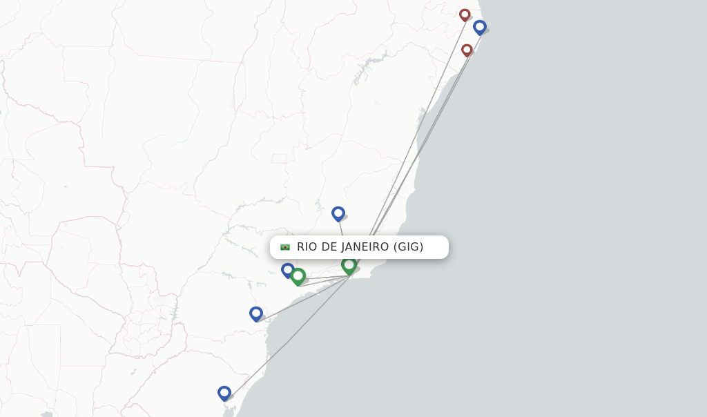 Route map with flights from Rio De Janeiro with Azul