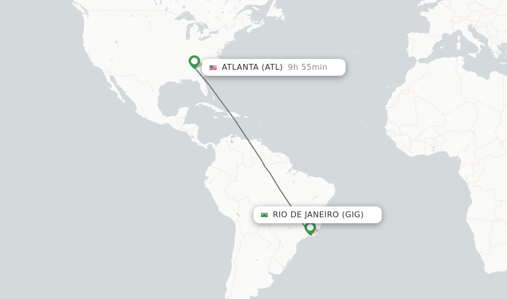Flights from Rio De Janeiro to Atlanta route map