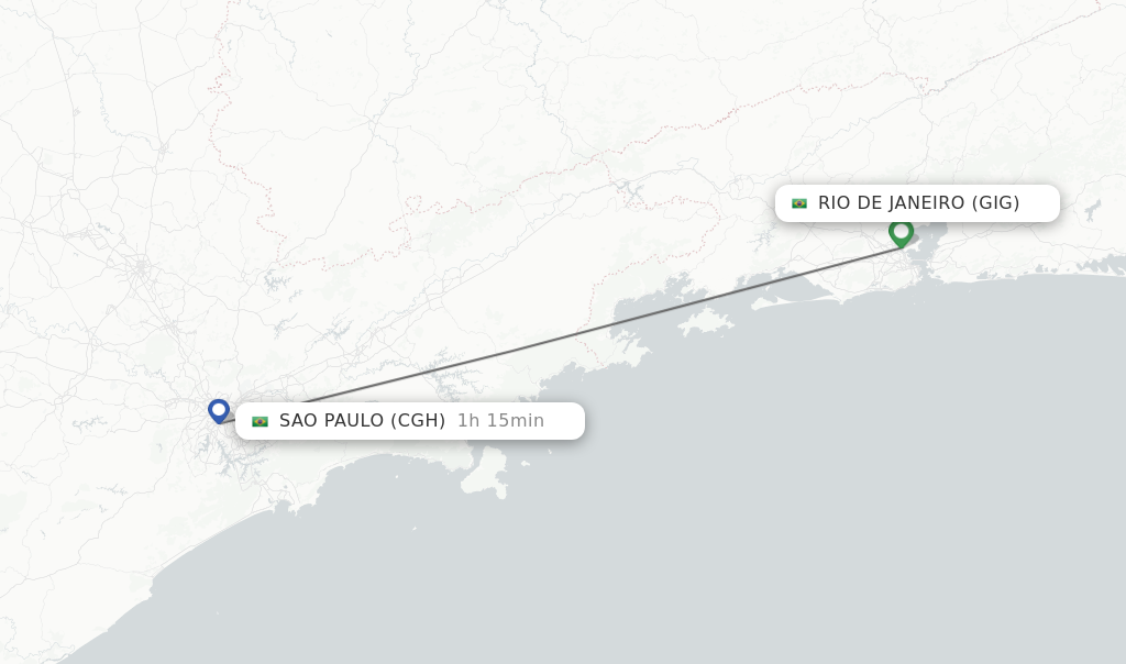 Flights from Rio De Janeiro to Sao Paulo route map