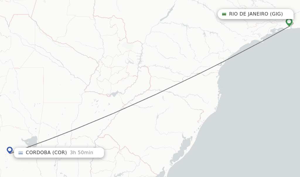 Flights from Rio De Janeiro to Cordoba route map
