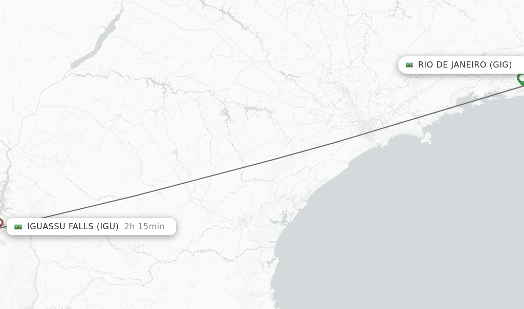 Flights from Rio De Janeiro to Iguassu Falls route map