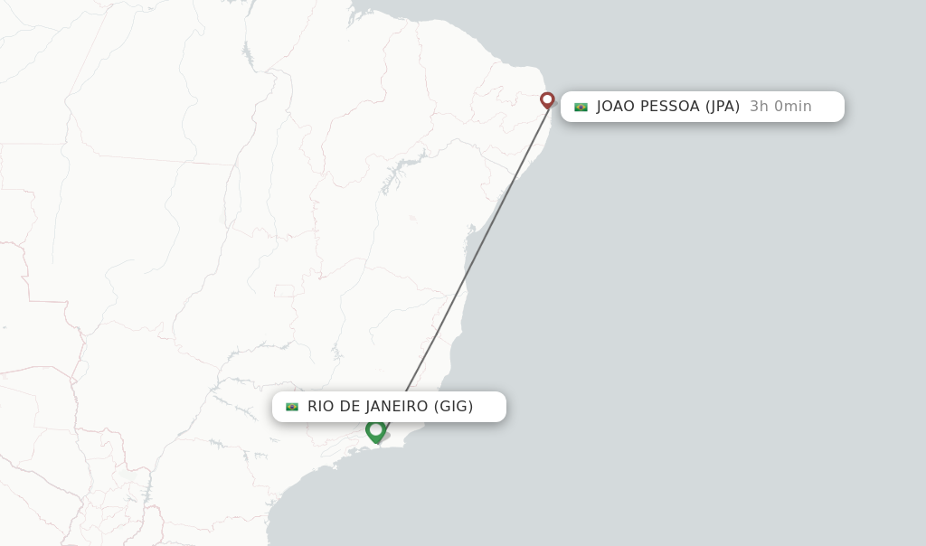 Flights from Rio De Janeiro to Joao Pessoa route map