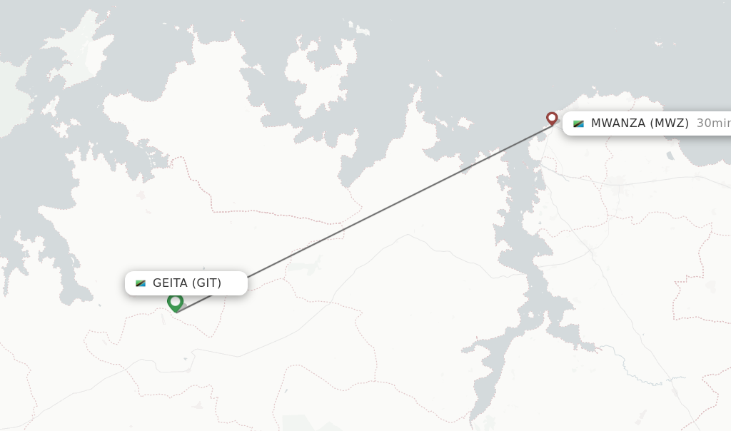 Flights from Geita to Mwanza route map