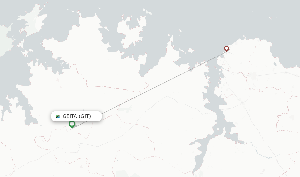 Route map with flights from Geita with Air Tanzania