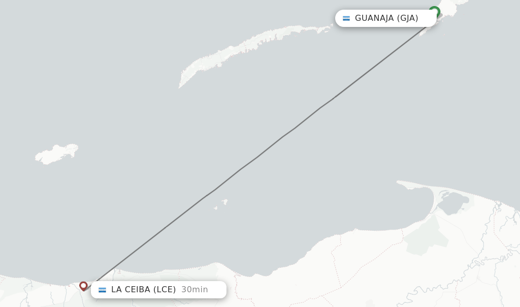 Flights from La Ceiba to Guanaja route map