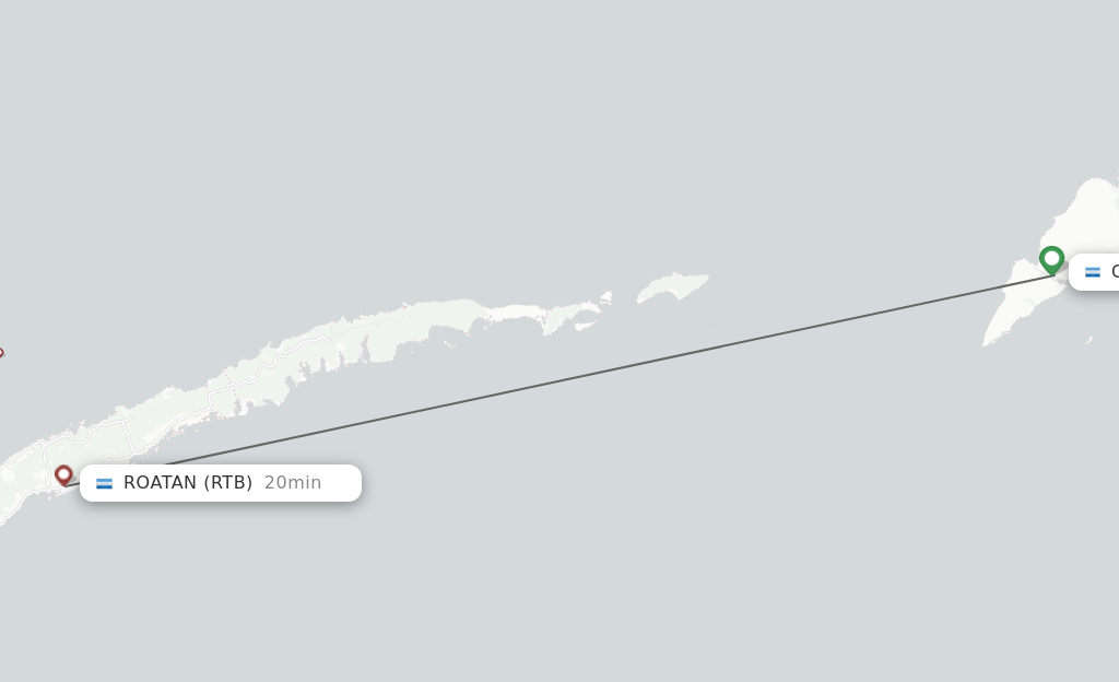 Flights from Guanaja to Roatan route map